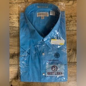 Vtg Sheplers Western Short Sleeve Shirt Turquoise Blue 18.5 Tall 2XL  PearlSnaps